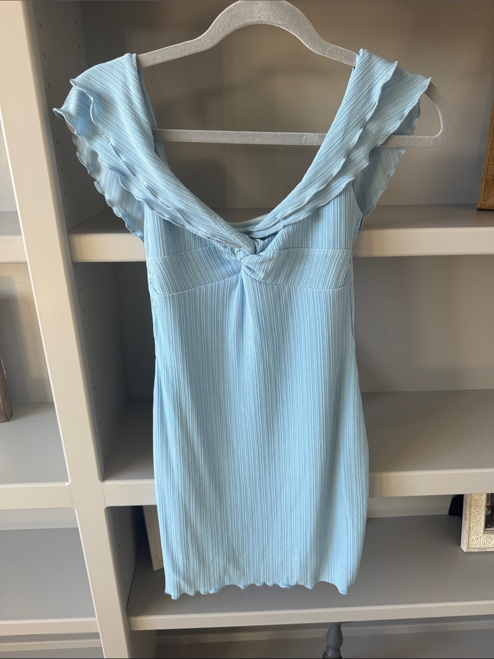 Twist-Front Light Blue Ribbed Chemise